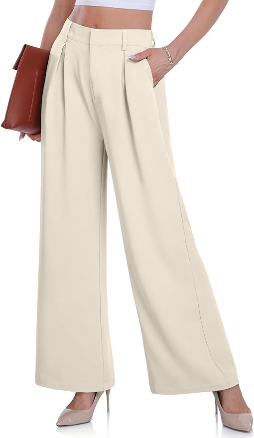 DACESLON Women's Wide Leg Dress Pants High Elastic Waisted in The Back Business Work Causal Trousers Long Straight Suit Pants