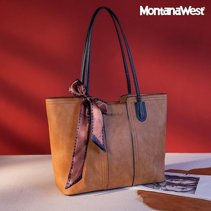 Montana West Tote Bags for Women Medium Top Handle Handbags with Scarf