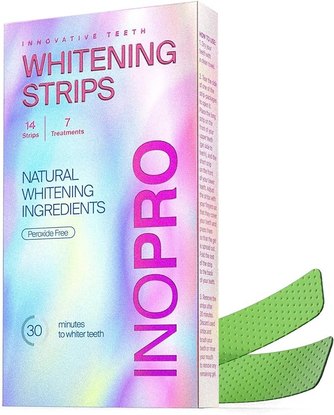 InoPro Teeth Whitening Strips 7 Treatments - Peroxide Free - Whitening Without The Harm - Deep Stains Removal - Whitening for Sensitive Teeth - 14 Strips